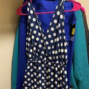 Navy and white polka dot jumpsuit